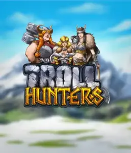 Изображение слота "Troll Hunters" от Play'N Go, на котором представлены три воина-викинга: две женщины и один мужчина, одетые в традиционные броню викингов. За их спинами виднеются горные вершины, что добавляет атмосферу скандинавской мифологии. Этот игровой автомат идеален для поклонников викингских саг и эпических приключений.